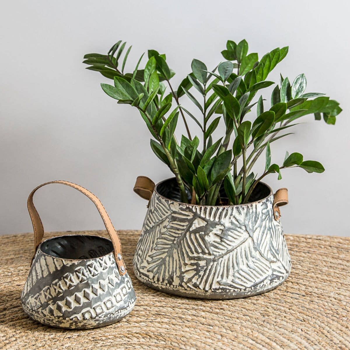 Langford Rustic Metal Storage Basket with Leather Handle