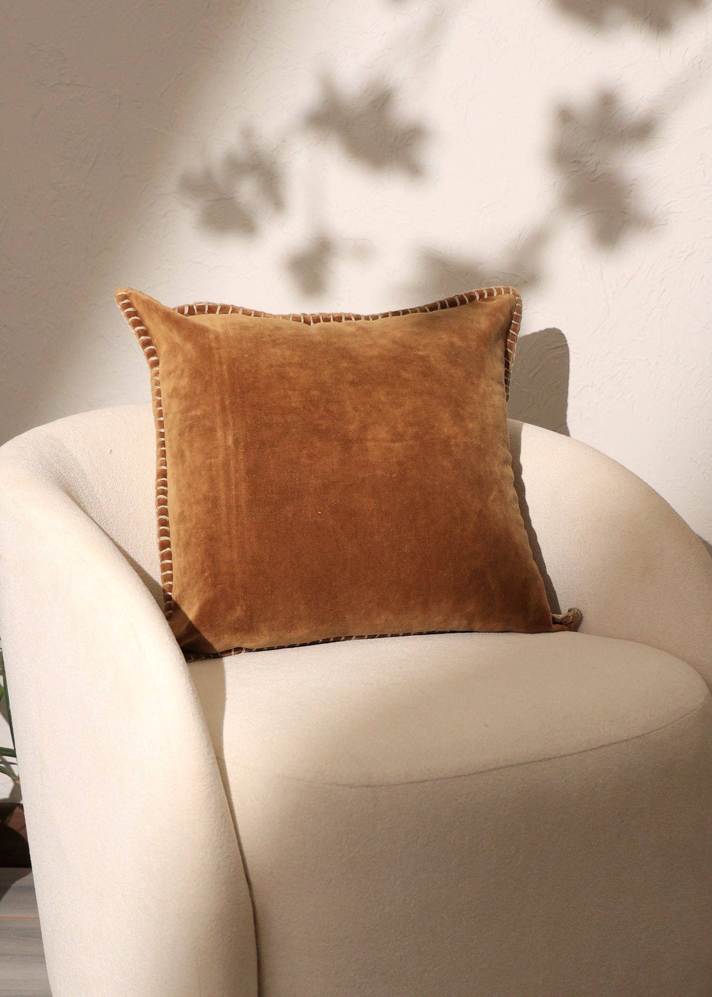 Cotton Velvet Throw Pillow with Handstitched Edges 18X18"