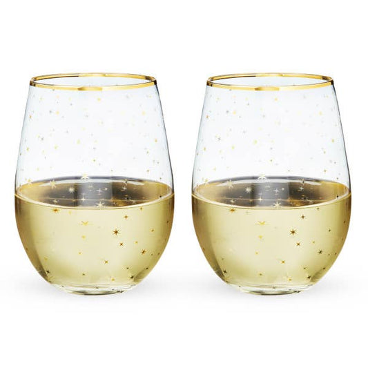 Starlight Gold-Accented Stemless Wine Glasses (Set of 2)