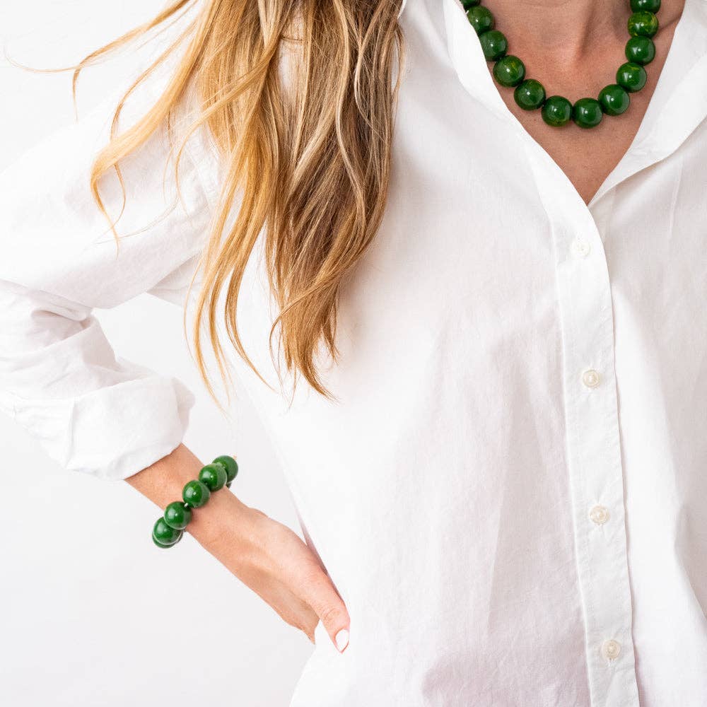 Cece Large Resin Bead Bracelet Green Wholesale