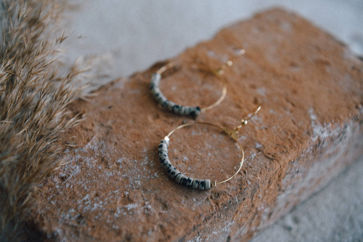Gemstone and Gold-Plated Hoop Earrings