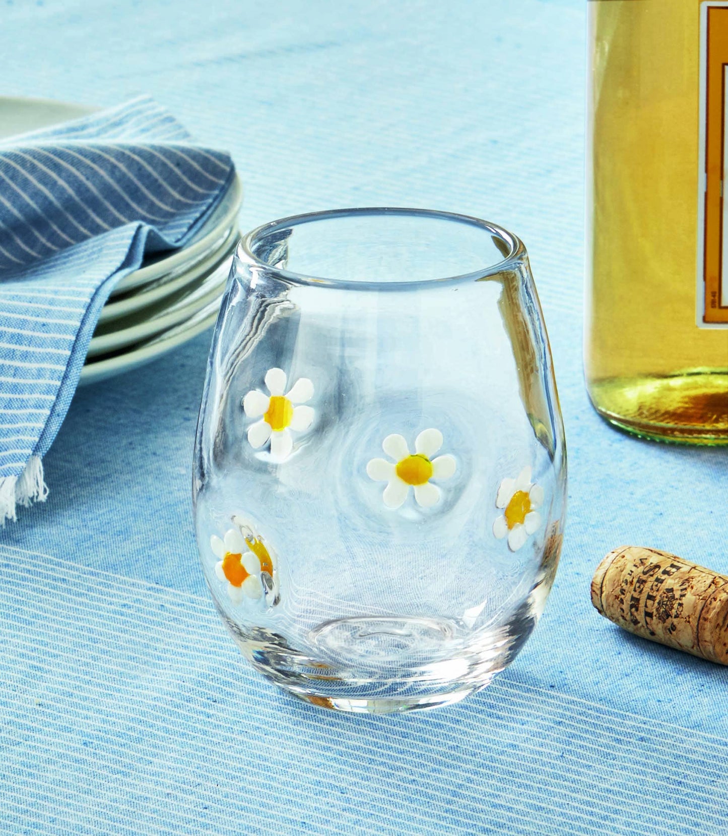 Flower Stemless Wine Glass White Multi Summer