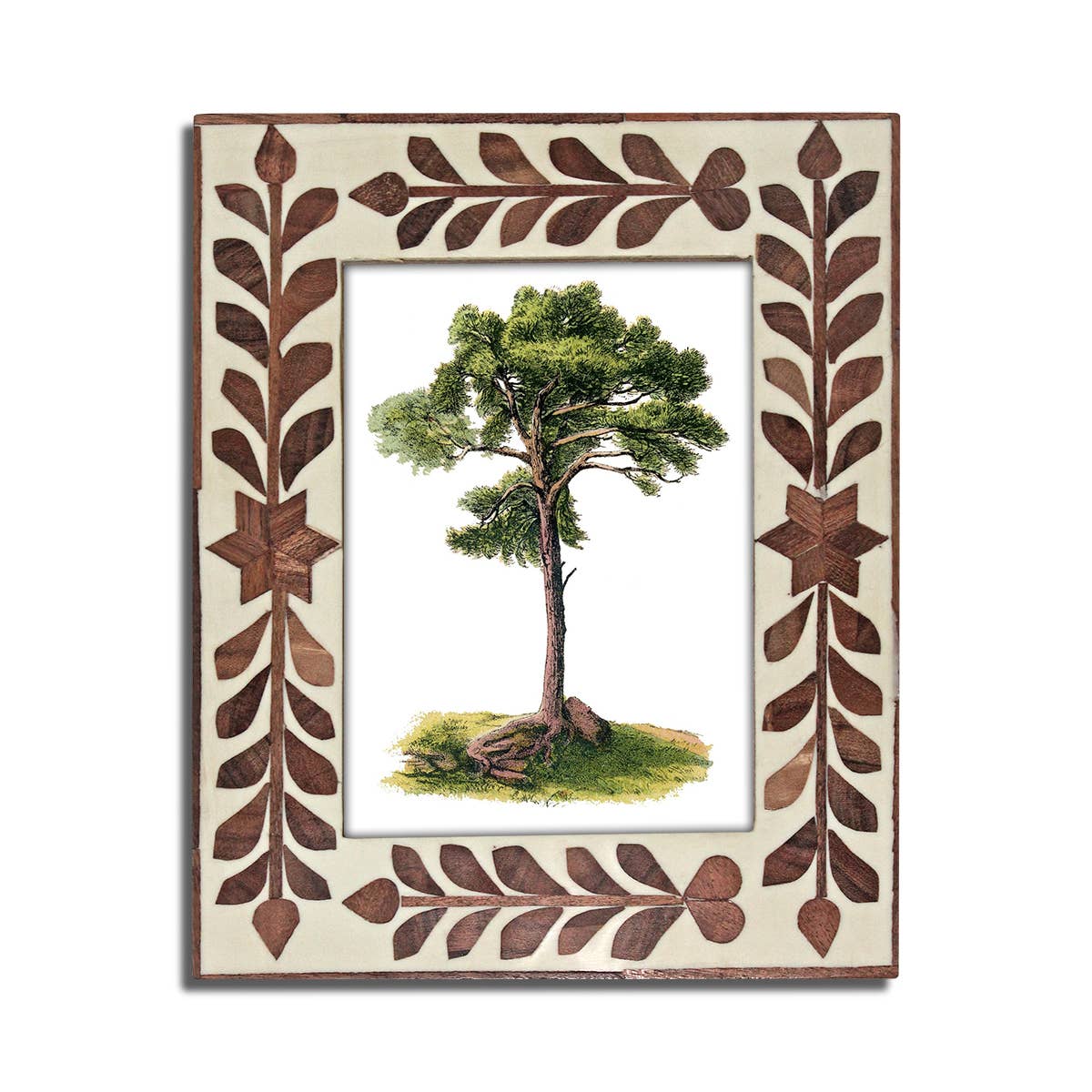 White Bone & Wood Floral Photo Frame 5x7