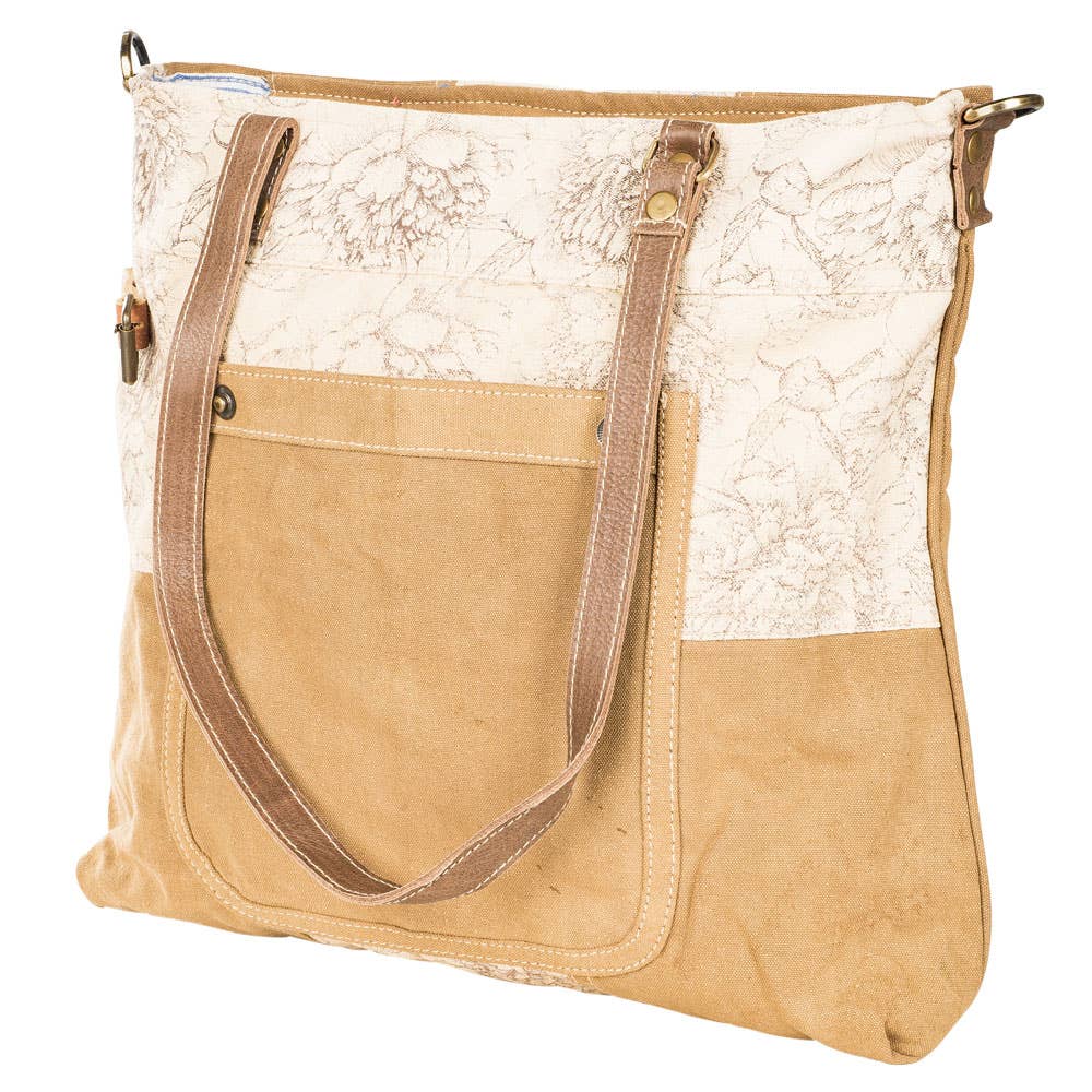 Cinnamon Floral Tote With Front Pocket
