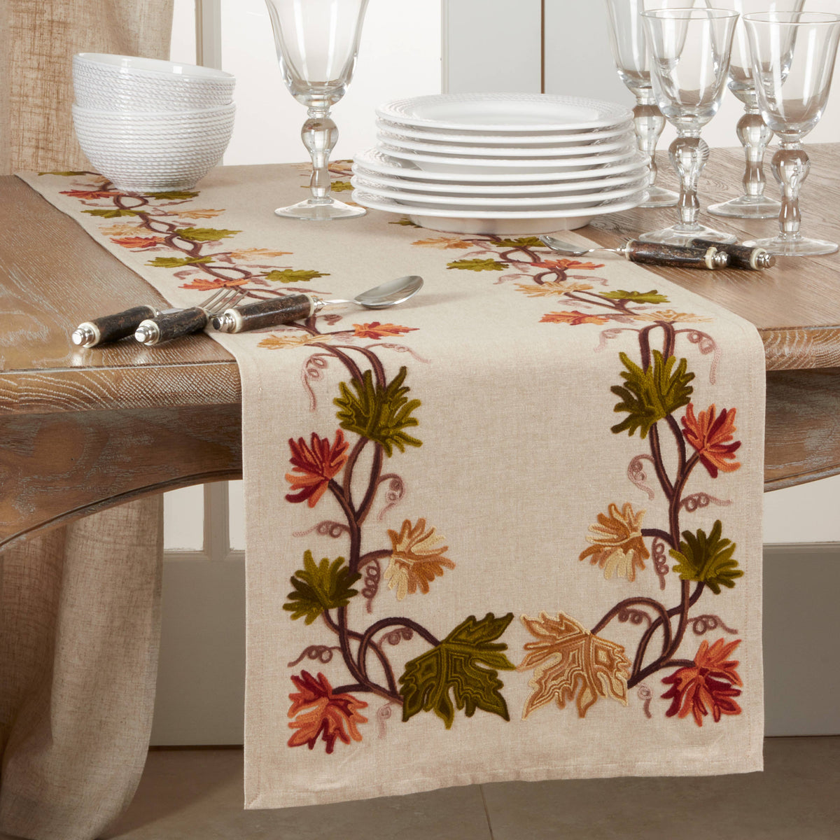 Embroidered Fall Leaf Runner