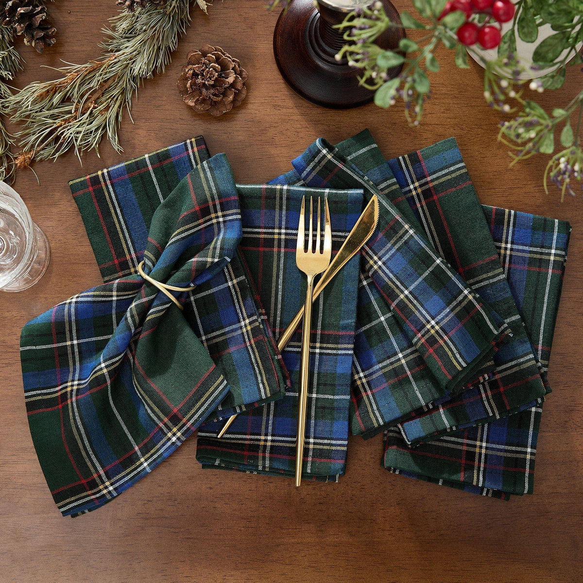Stowe Tartan Holiday Plaid Cotton Napkins (Set of 8)
