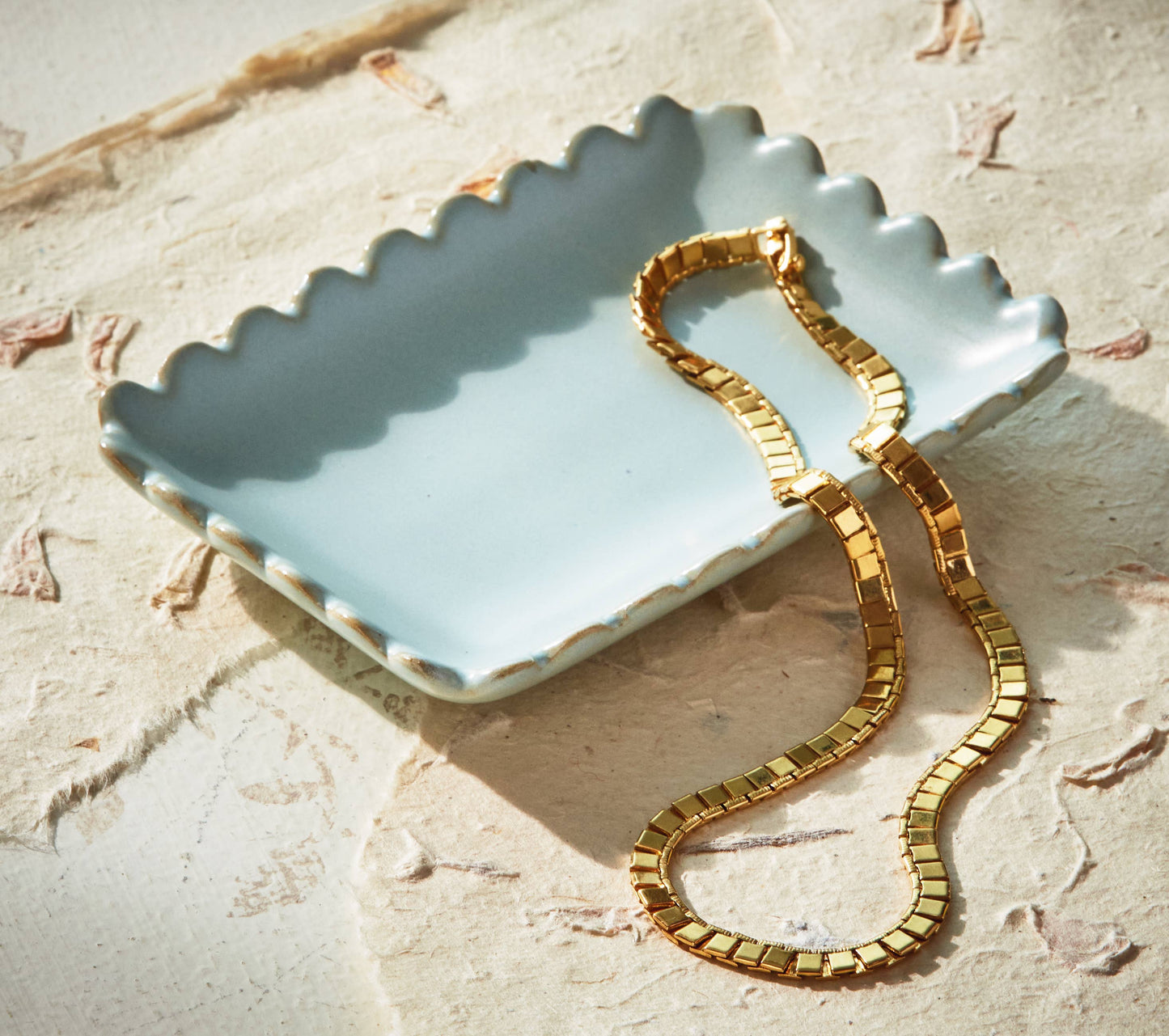 Scallop Rectangle Trinket Dish Light Blue Stoneware Everyday
