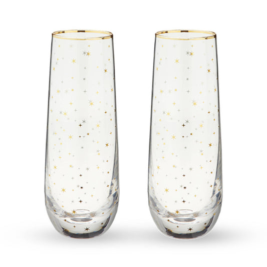 Starlight Gold Accented Stemless Champagne Flutes (Set of 2)