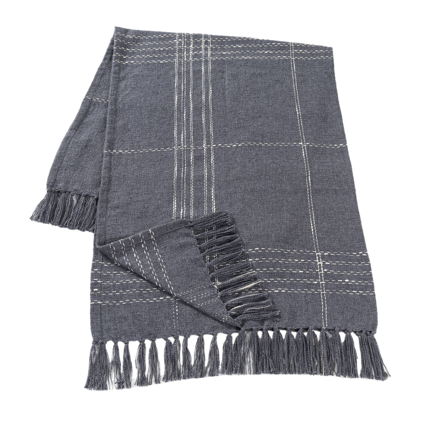 Farmhouse Blue/Ivory Plaid Cotton Blend Throw Blanket
