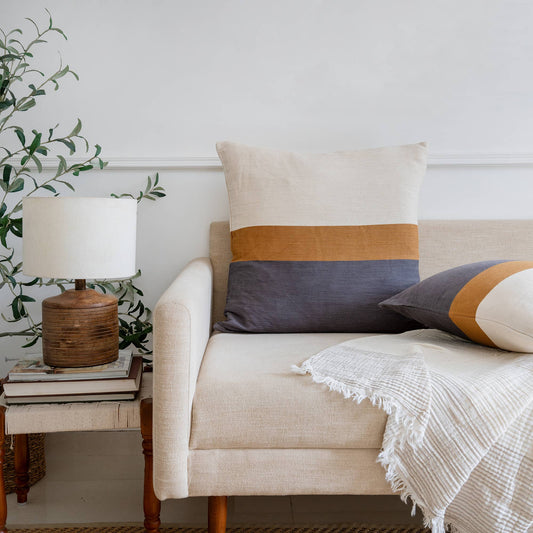 Transitional Hand-Woven Multi Striped Cotton Throw Pillow