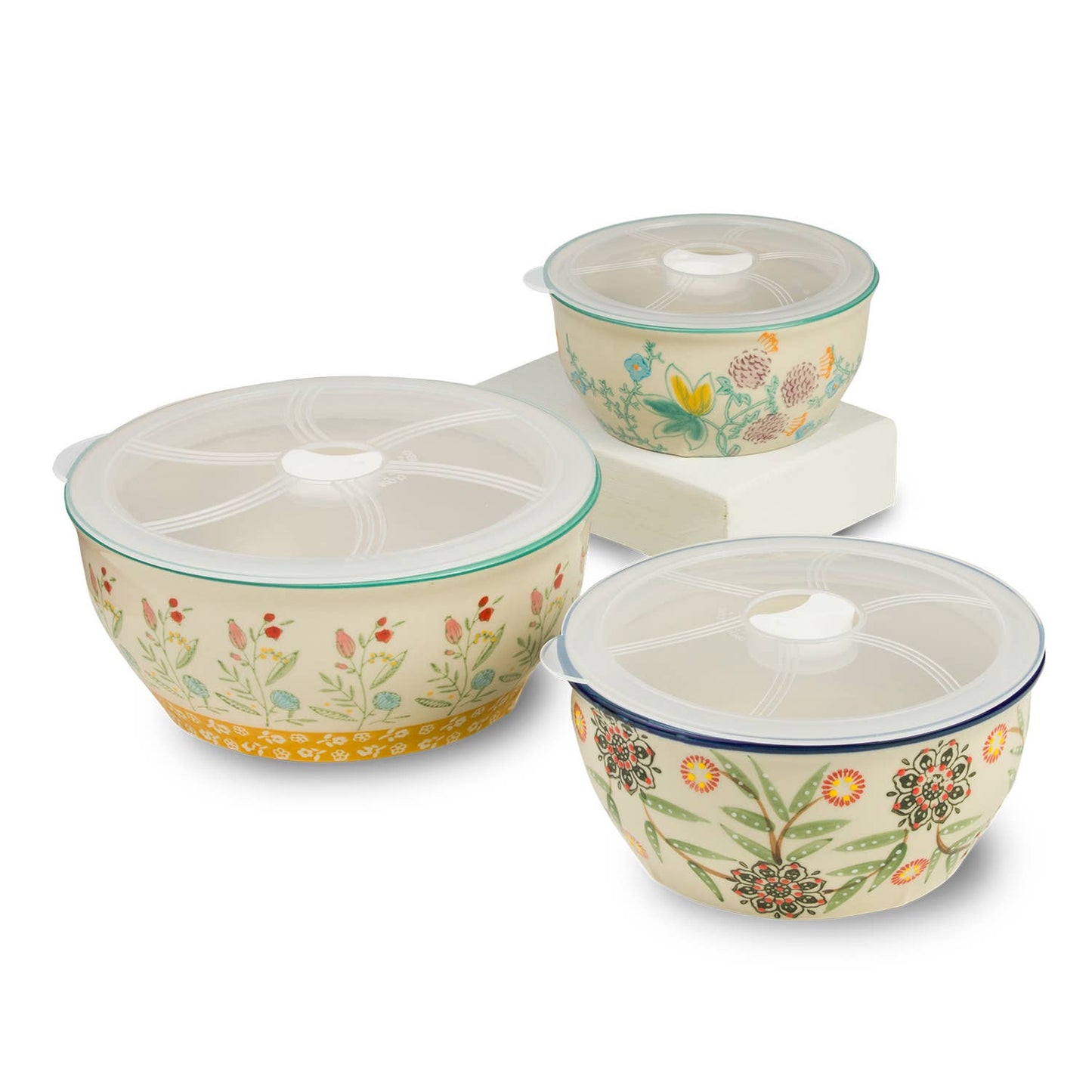Ella Hand Painted Storage Bowls with Airtight Lids (Set of 3)