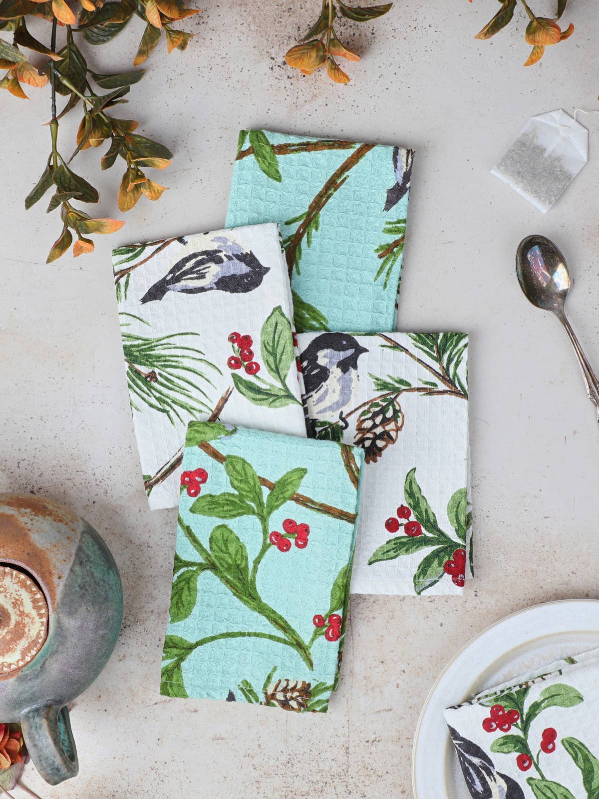 April  Cornell Chickadee Patchwork Towel Bundle (Set of 4)