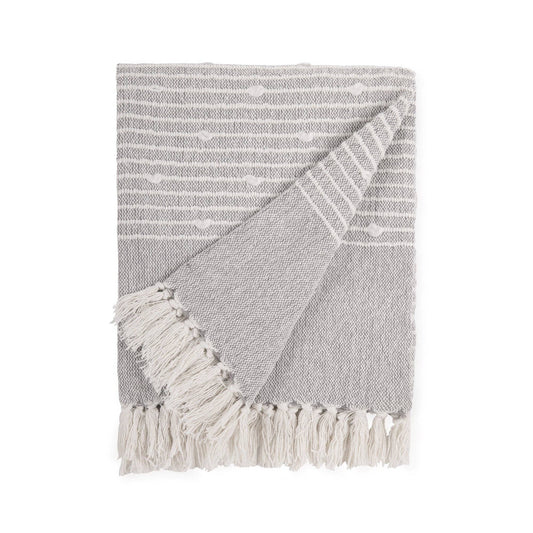 Redearth 100% Cotton Gray and White Jacquard Throw – 50" x 60"
