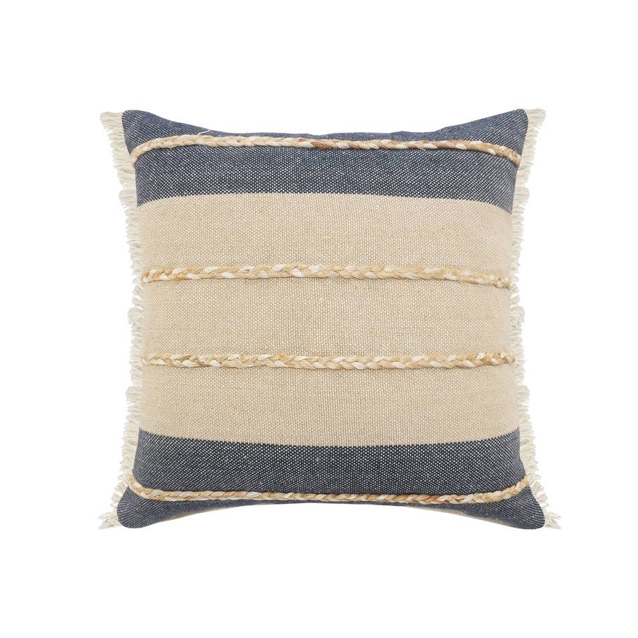Atlantis Denim Blue and Taupe Throw Pillow with Jute