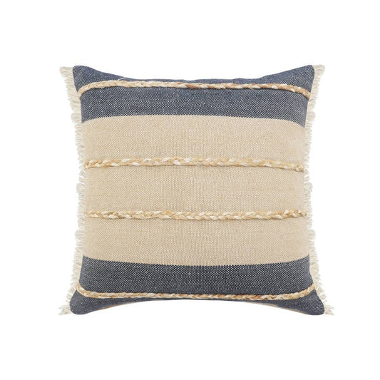 Atlantis Denim Blue and Taupe Throw Pillow with Jute