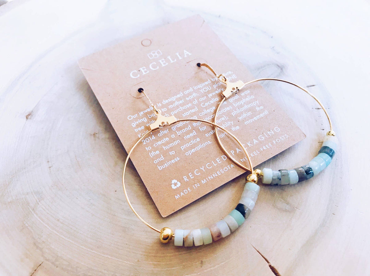 Gemstone and Gold-Plated Hoop Earrings