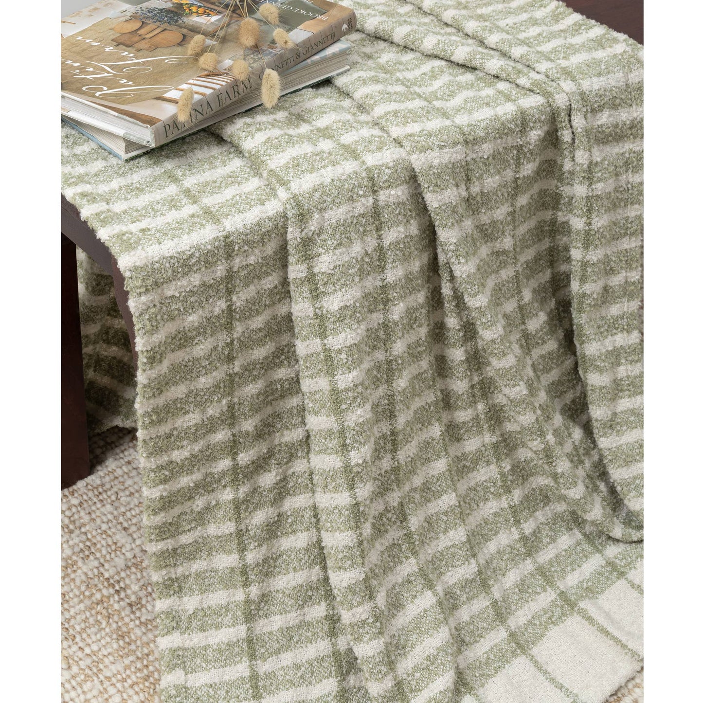 Farmhouse Green/Ivory Striped Performance Throw Blanket